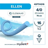 Шовный материал ELLEN 4/0 (12 шт, 75 см, 1/2, 16 мм , обратно-режущая)