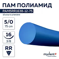 Шовный материал ПАМ Полиамид синий NA 5/0 mono RR 16 mm 3/8 75 cm (12 шт)