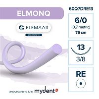 Шовный материал ELMONQ 6/0 (12 шт, 75 см, 3/8, 13 мм, колющая игла с квадратным телом)