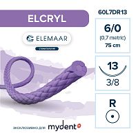Шовный материал ELCRYL 6/0 (12 шт, 75 см, 3/8, 13 мм, колющая)