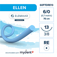 Шовный материал ELLEN 6/0 (12 шт, 75 см, 3/8, 13 мм, колющая с квадратным телом)