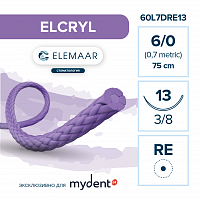 Шовный материал ELCRYL 6/0 (12 шт, 75 см, 3/8, 13 мм, колющая с квадратным телом)