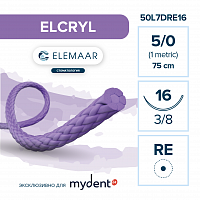 Шовный материал ELCRYL 5/0 (12 шт, 75 см, 3/8, 16 мм, колющая с квадратным телом)